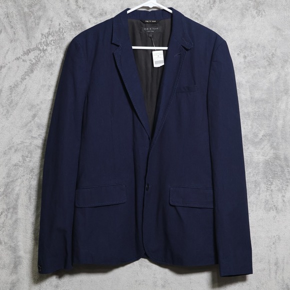 Rag & Bone Blazer Mens 38 Navy Blue 2-Button Cotton Suit Coat Made In USA